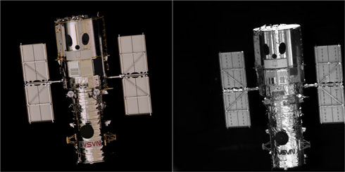 Side-by-side comparison of simulated and camera images of Hubble