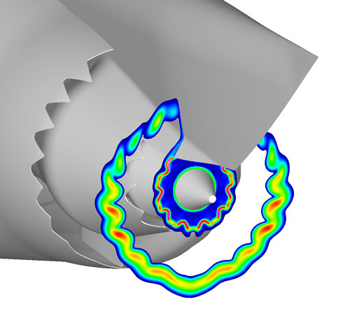 Visualization of fan chevron nozzle