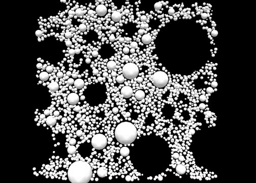 Visualization showing flowing system of poly-sized spherical rocks