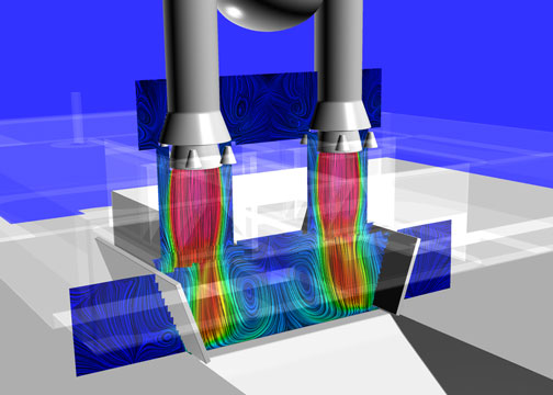 Visualization of streamlines coming out of shuttle engines