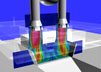 CFD simulation of instantaneous streamlines colored by velocity magnitude.
